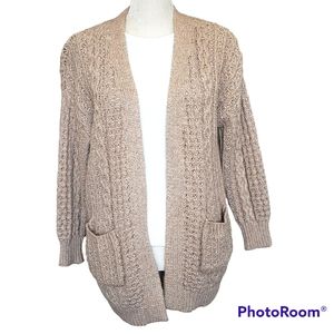 Time and Tru Chunky Cable Knit Open Front Grandpa Cardigan Sweater